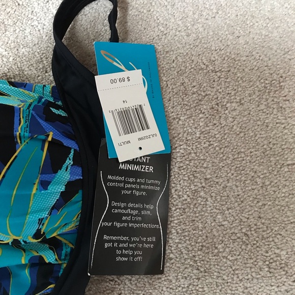 Azul by Maxine of Hollywood Swimsuit.  Size 14. Vibrant teal & blue multi top. - Picture 5 of 7